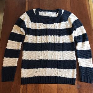 Soft cable knit striped sweater